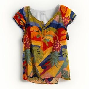 Christian Siriano Blouse Women's Medium Floral Ruffle Short Sleeve Top